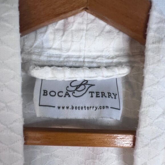 Boca Terry Cloth Robe Waffle Weave Spa Robe Cotton Blend Belted One Size White - Picture 8 of 11